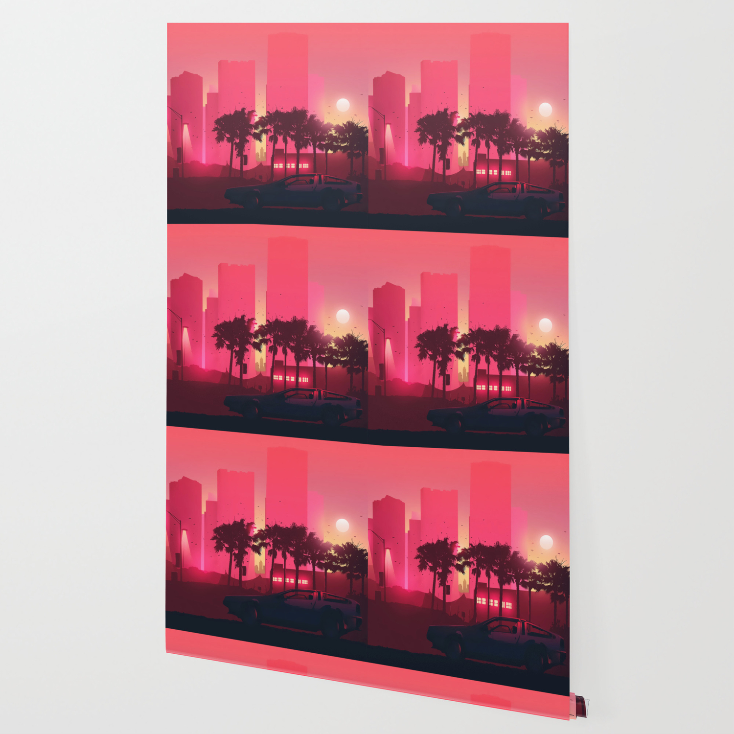 carta da parati vaporwave,orizzonte,città,rosa,paesaggio urbano,cielo