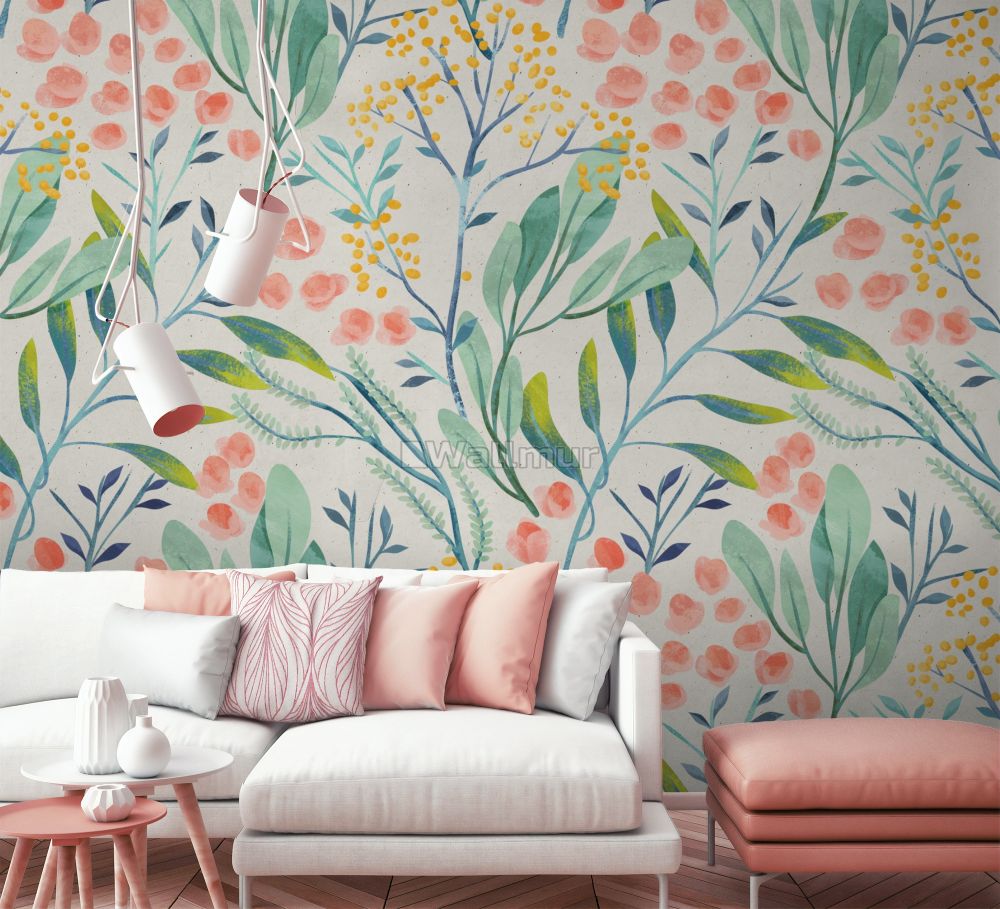 watercolor wallpaper,wallpaper,living room,leaf,room,wall (#13772 ...