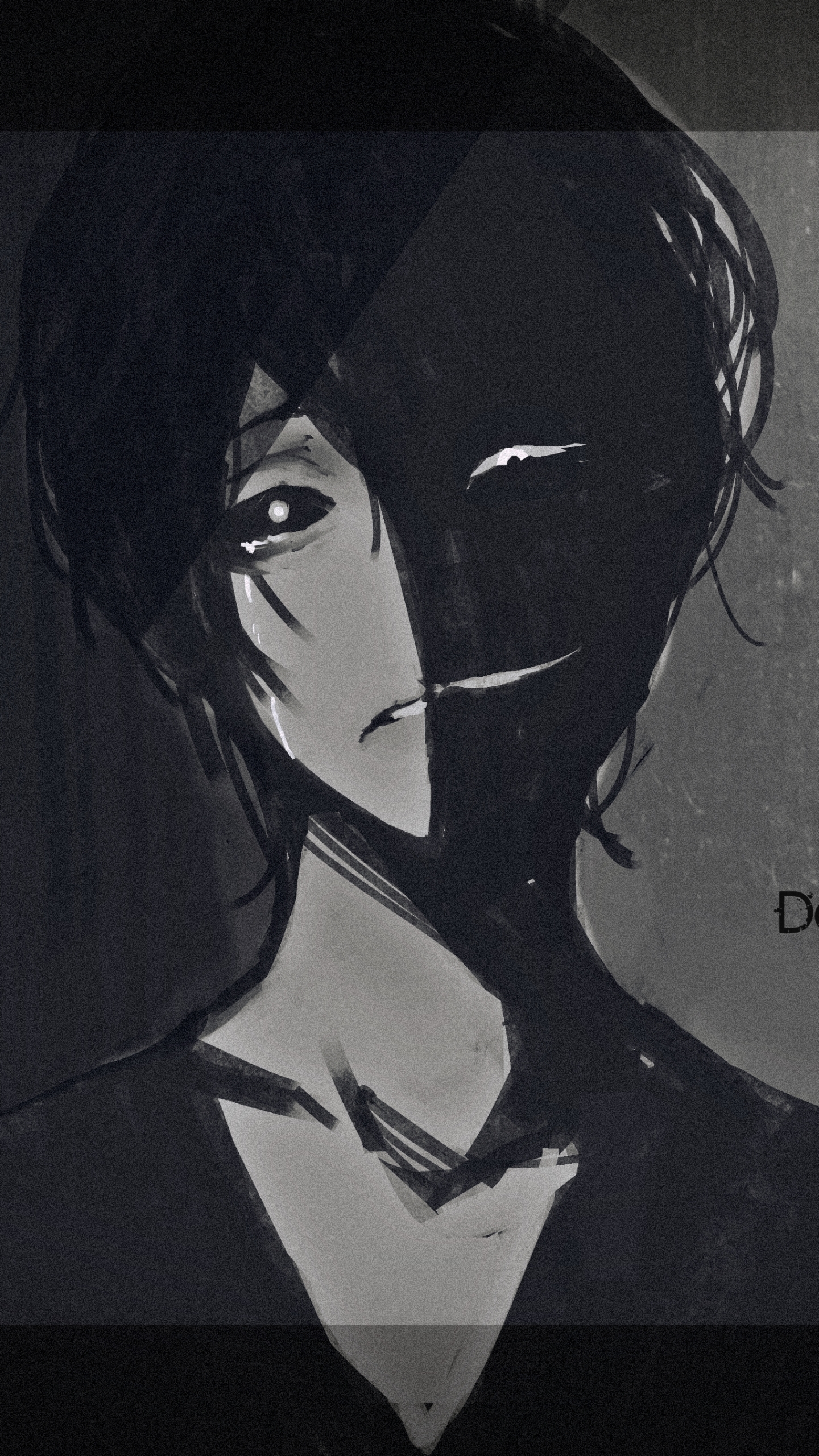 anime wallpaper telefon,schwarzes haar,schwarz und weiß,porträt,zeichnung,einfarbig