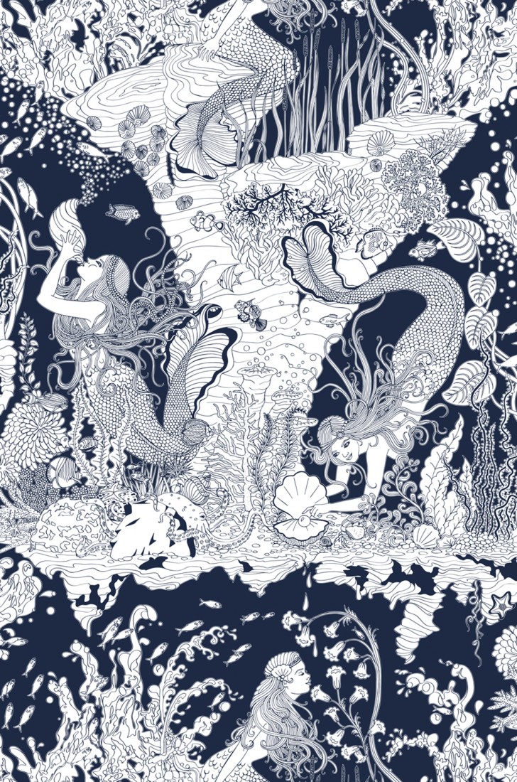 人魚の壁紙 パターン 図 黒と白 モノクローム 設計 Wallpaperuse