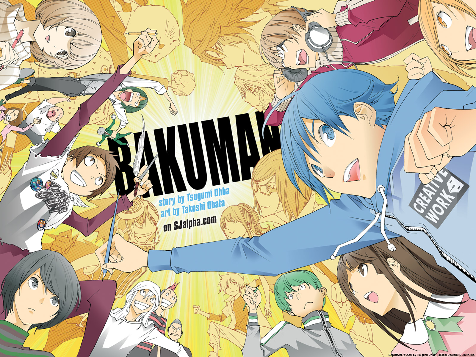carta da parati bakuman,cartone animato,anime,illustrazione,finzione,cg artwork