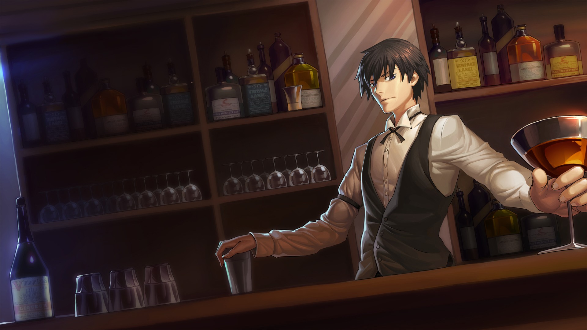 barkeeper tapete,anime,barmann,schwarzes haar,spiele,bildschirmfoto