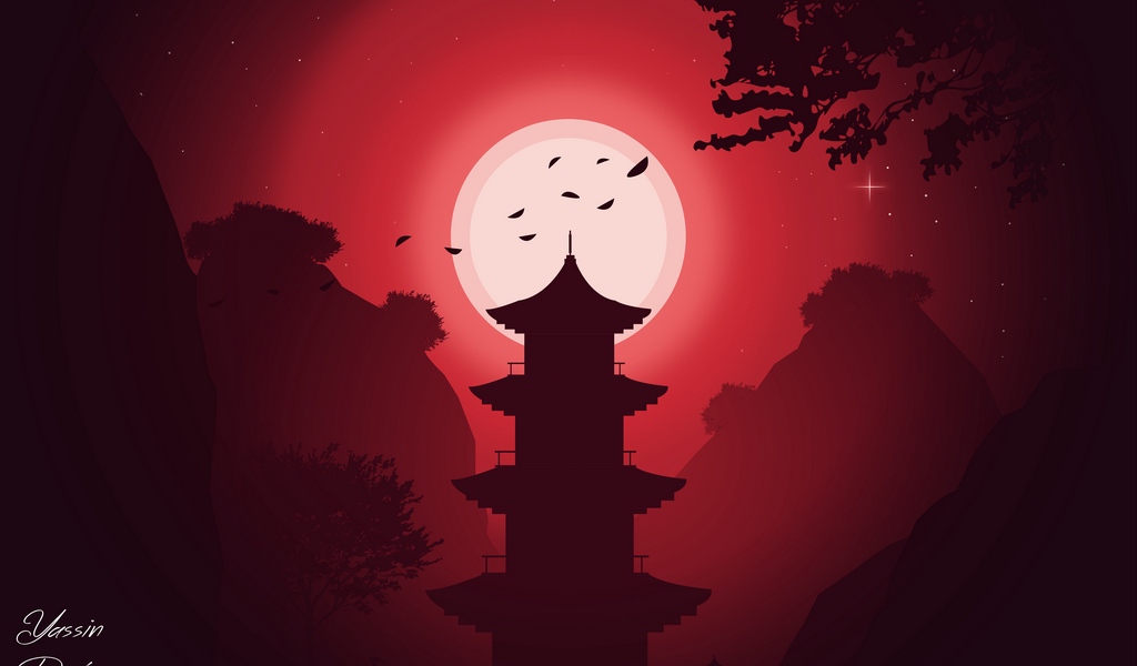 Wallpaper Building, Moon, Night, Vector, Art, Red - Blood Moon Pixel