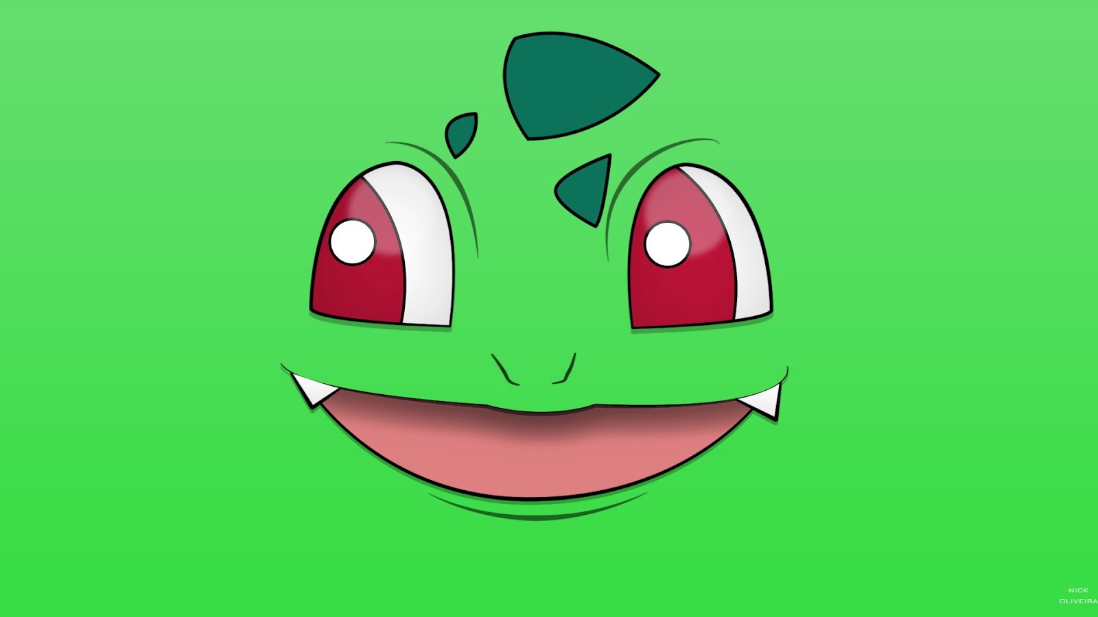 fondo de pantalla de bulbasaur,verde,dibujos animados,sonrisa,ilustración,ojo
