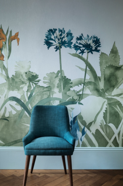 diseños audaces de papel tapiz,azul,habitación,planta,hoja,pared