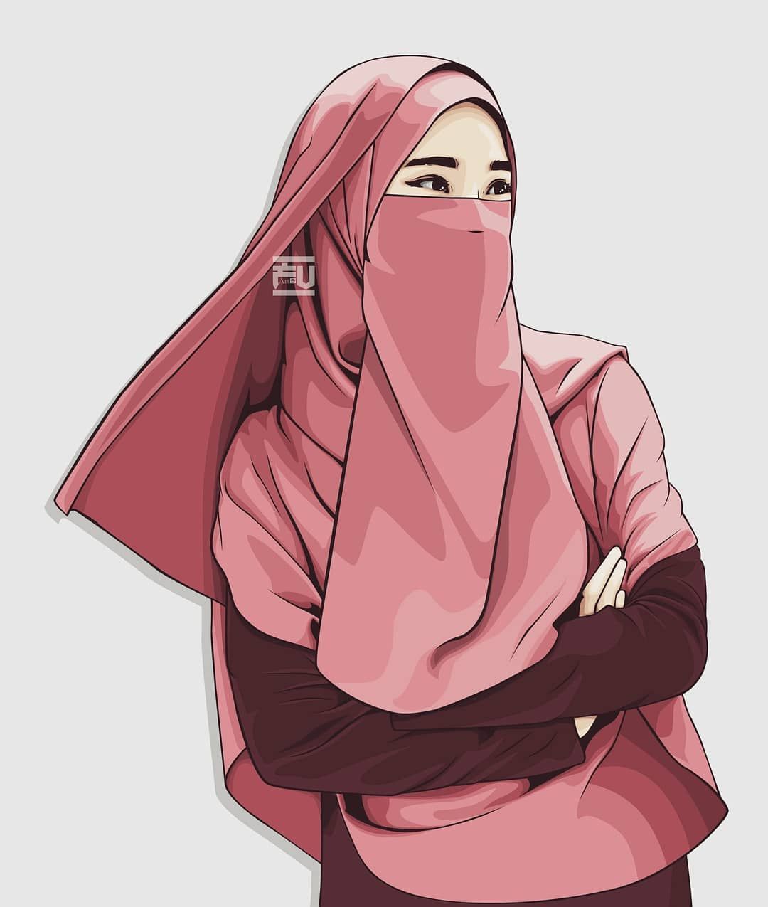 fond d'écran anime muslimah,rose,dessin animé,illustration,vêtements d'extérieur,pêche