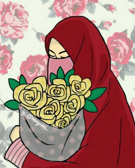 fond d'écran animasi muslimah berjilbab,illustration,clipart,plante,fleur