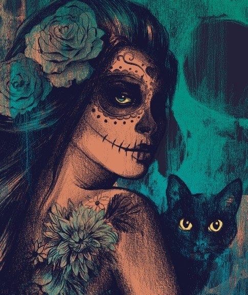 caveira mexicana wallpaper,black cat,cat,illustration,felidae,eye