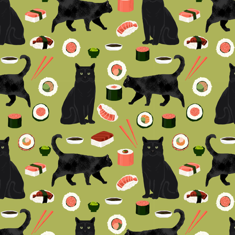 carta da parati gatto sushi,gatto nero,gatto,gatti di piccola e media taglia,felidae,illustrazione