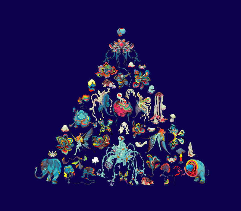 黒のピラミッドの壁紙,青い,クリスマスツリー,テキスト,クリスマスオーナメント,図