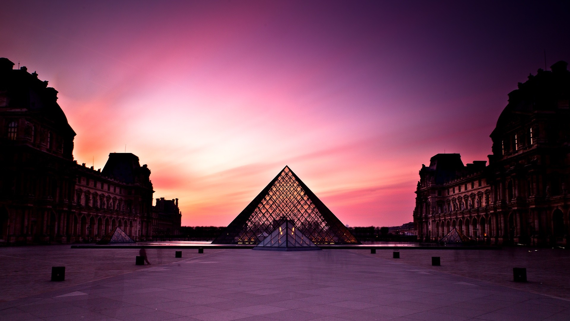 パリの背景の壁紙,空,ピラミッド,ピンク,雲,紫の