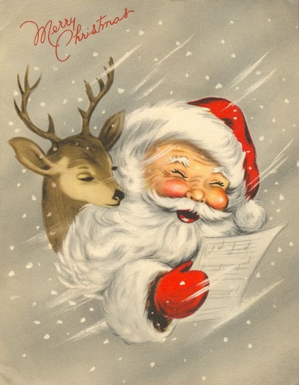 vintage weihnachtstapete,weihnachtsmann,illustration,rentier,hirsch,heiligabend