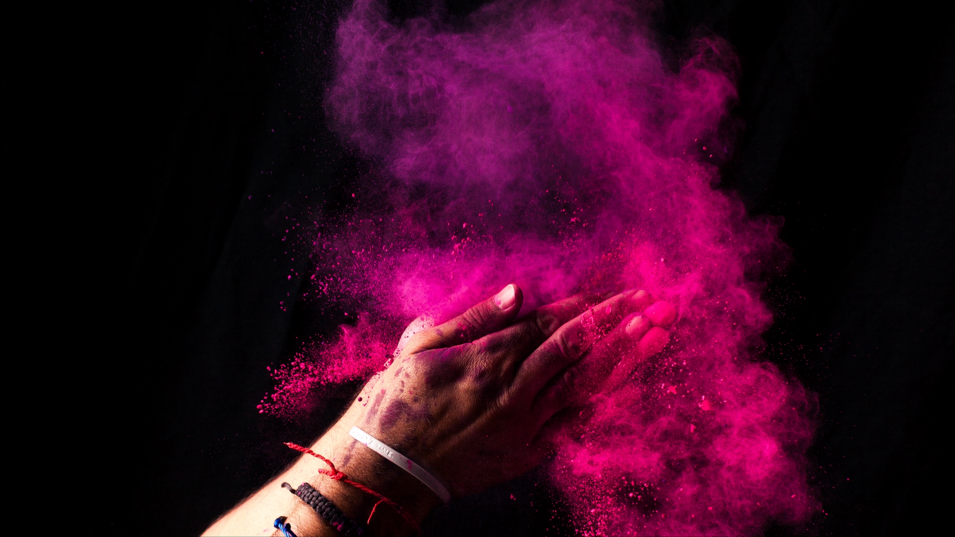 カラフルな壁紙,ピンク,煙,紫の,空,手