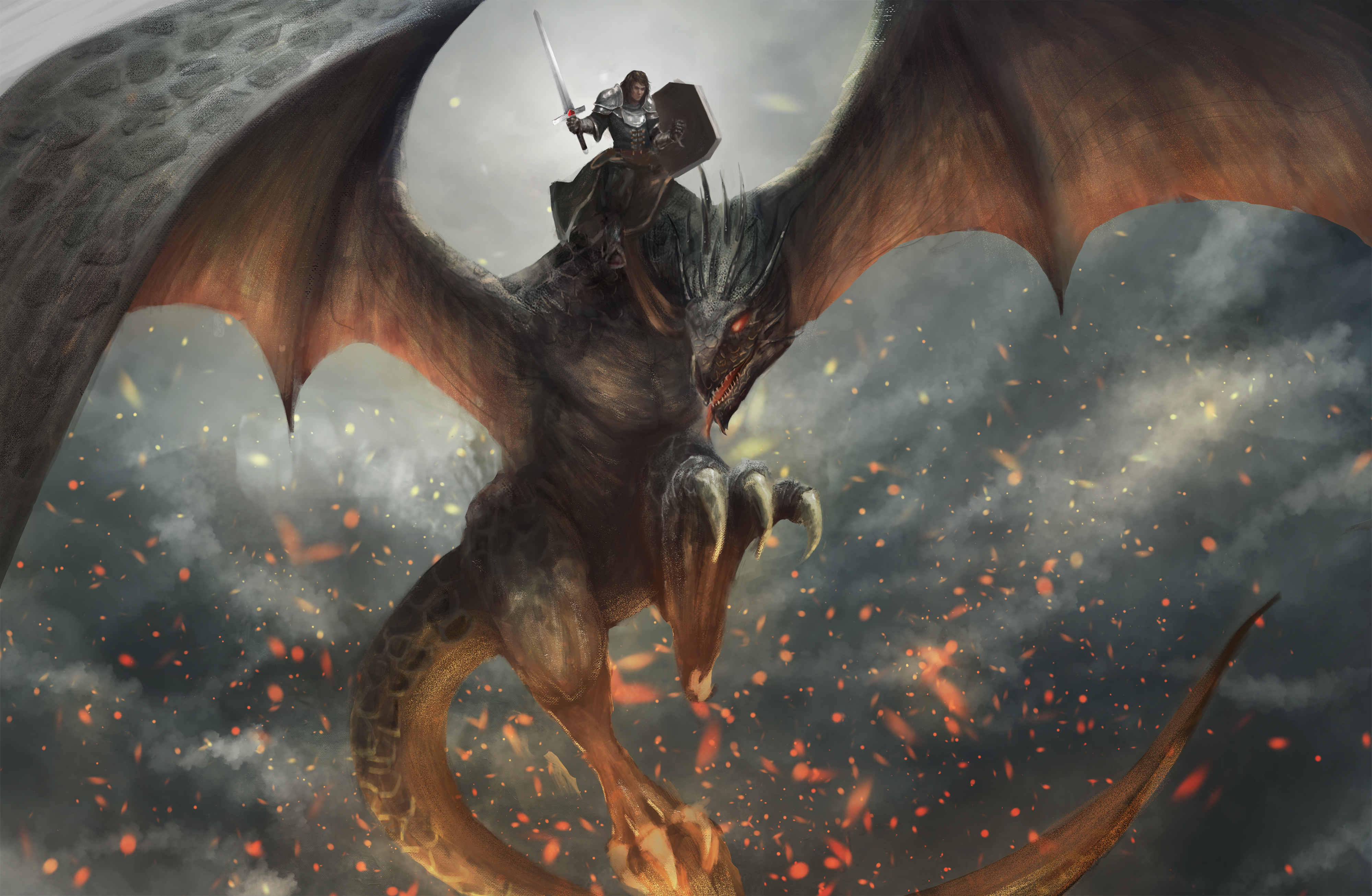 papier peint chevalier dragon,dragon,oeuvre de cg,personnage fictif,démon,mythologie