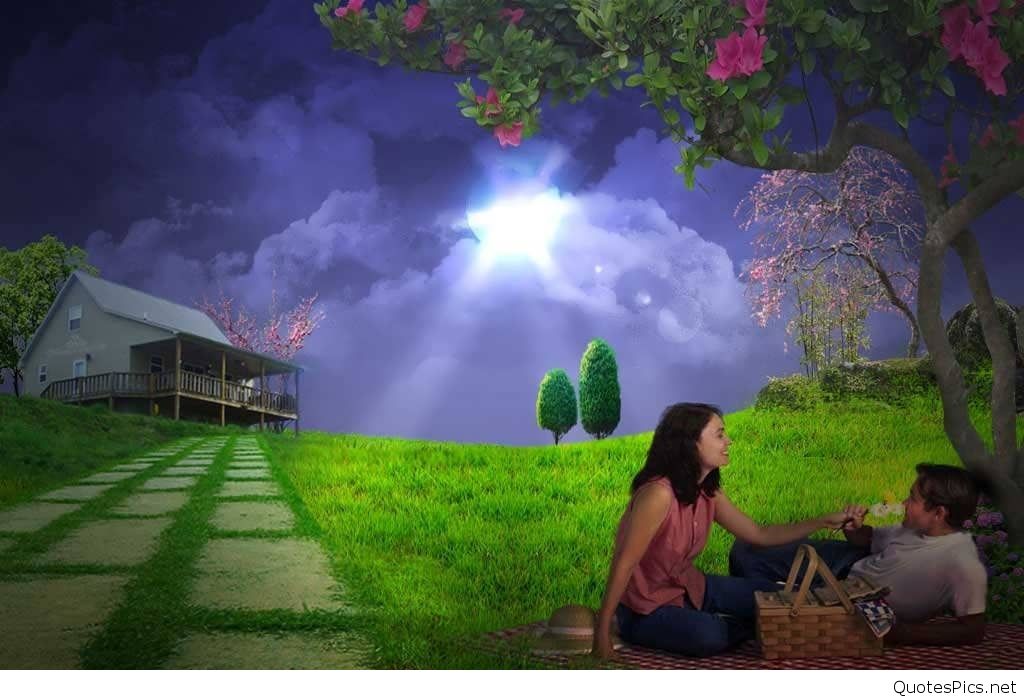 fond d'écran 3d romantique,la nature,paysage naturel,ciel,lumière,herbe