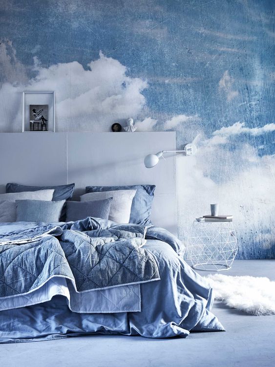 wolkentapete für schlafzimmer,bettdecke,zimmer,himmel,schlafzimmer,wolke