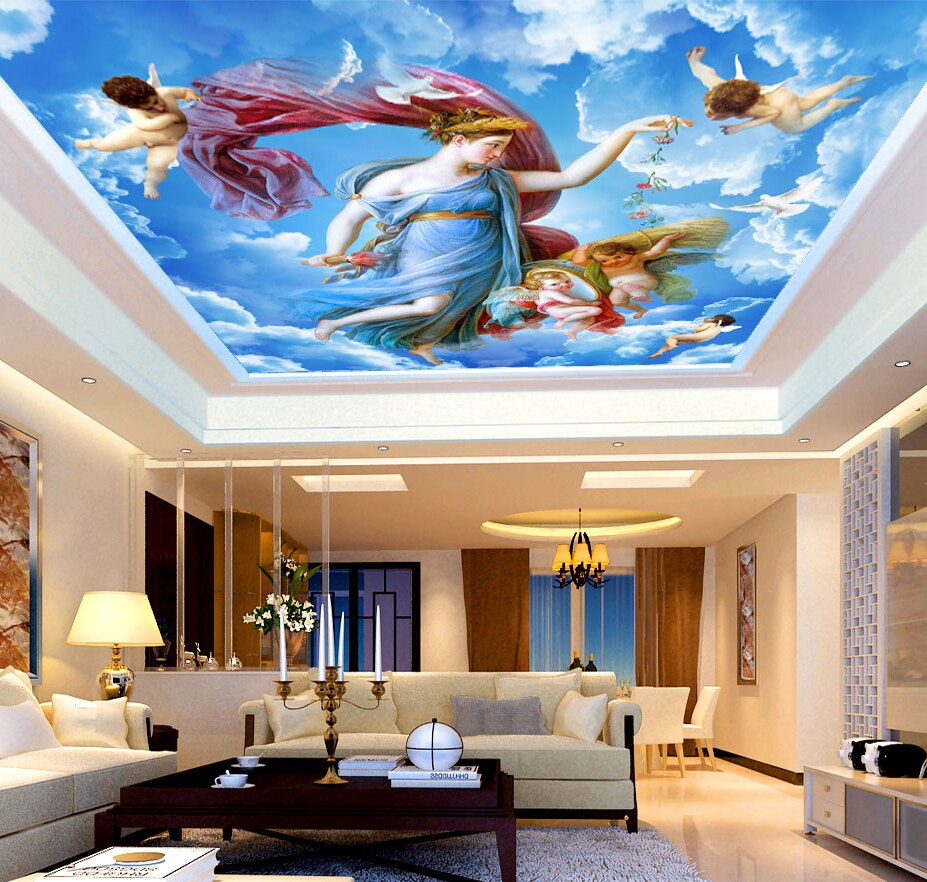 寝室の雲の壁紙,天井,ルーム,財産,壁,壁画