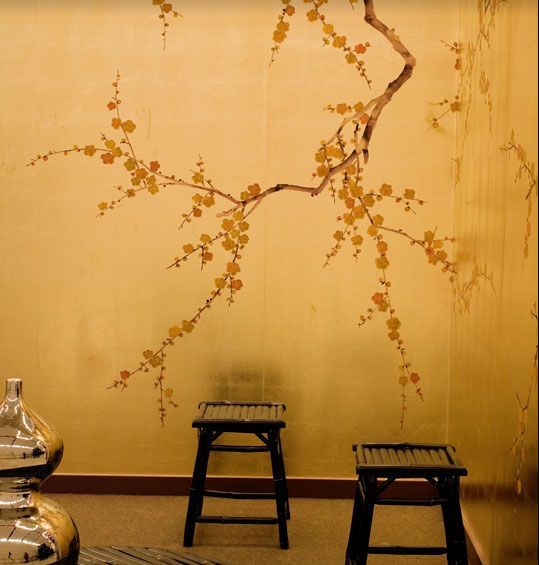 papier peint chinoiserie d'or,meubles,jaune,table,mur,arbre