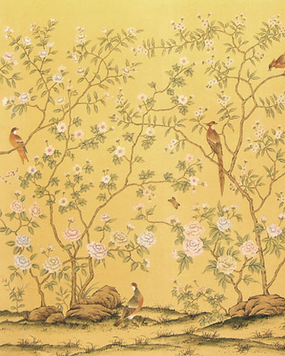 노란 chinoiserie 벽지,나무,식물,벽지,작은 가지,꽃