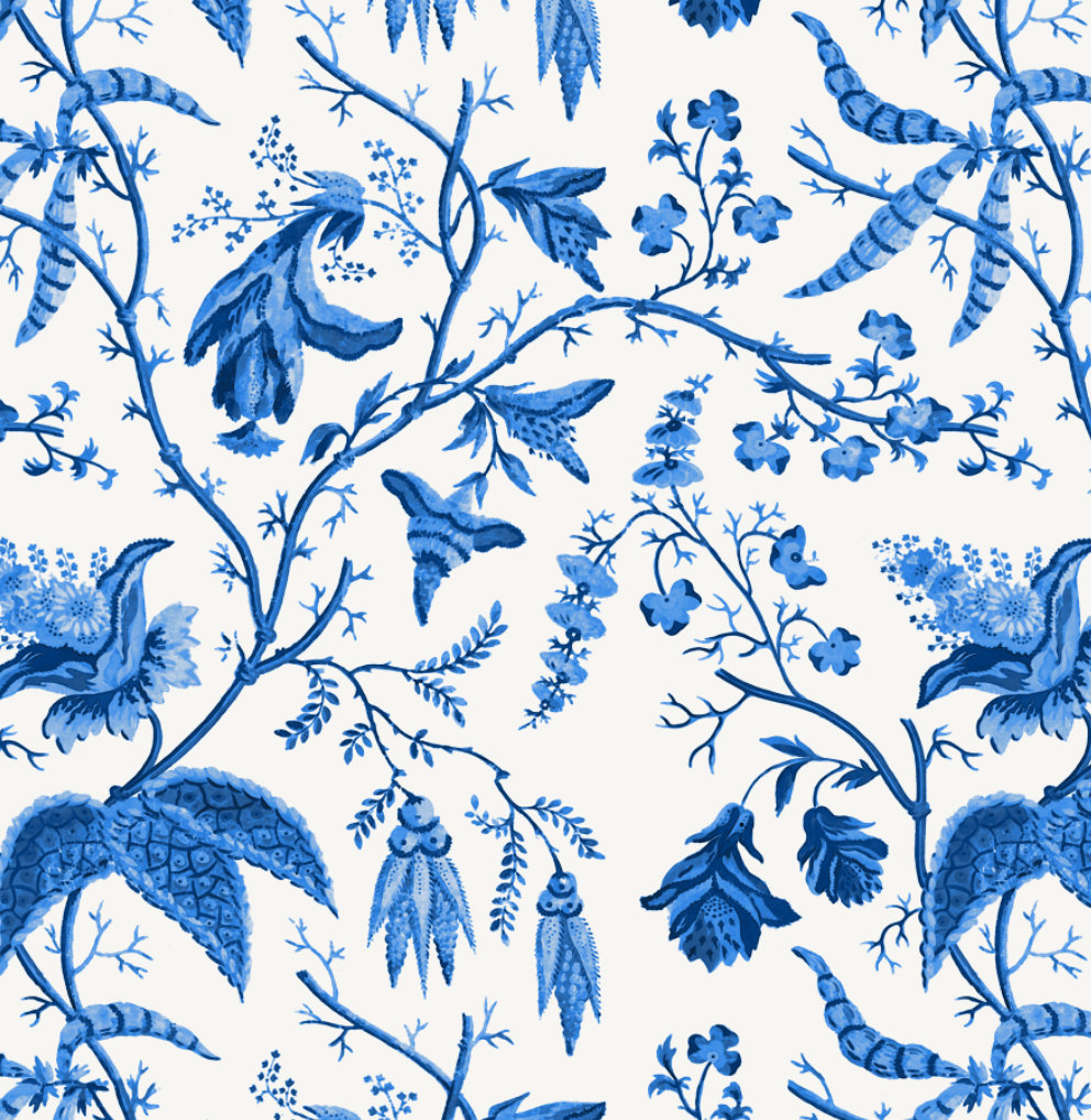 carta da parati blu chinoiserie,modello,design,foglia,pianta,sfondo
