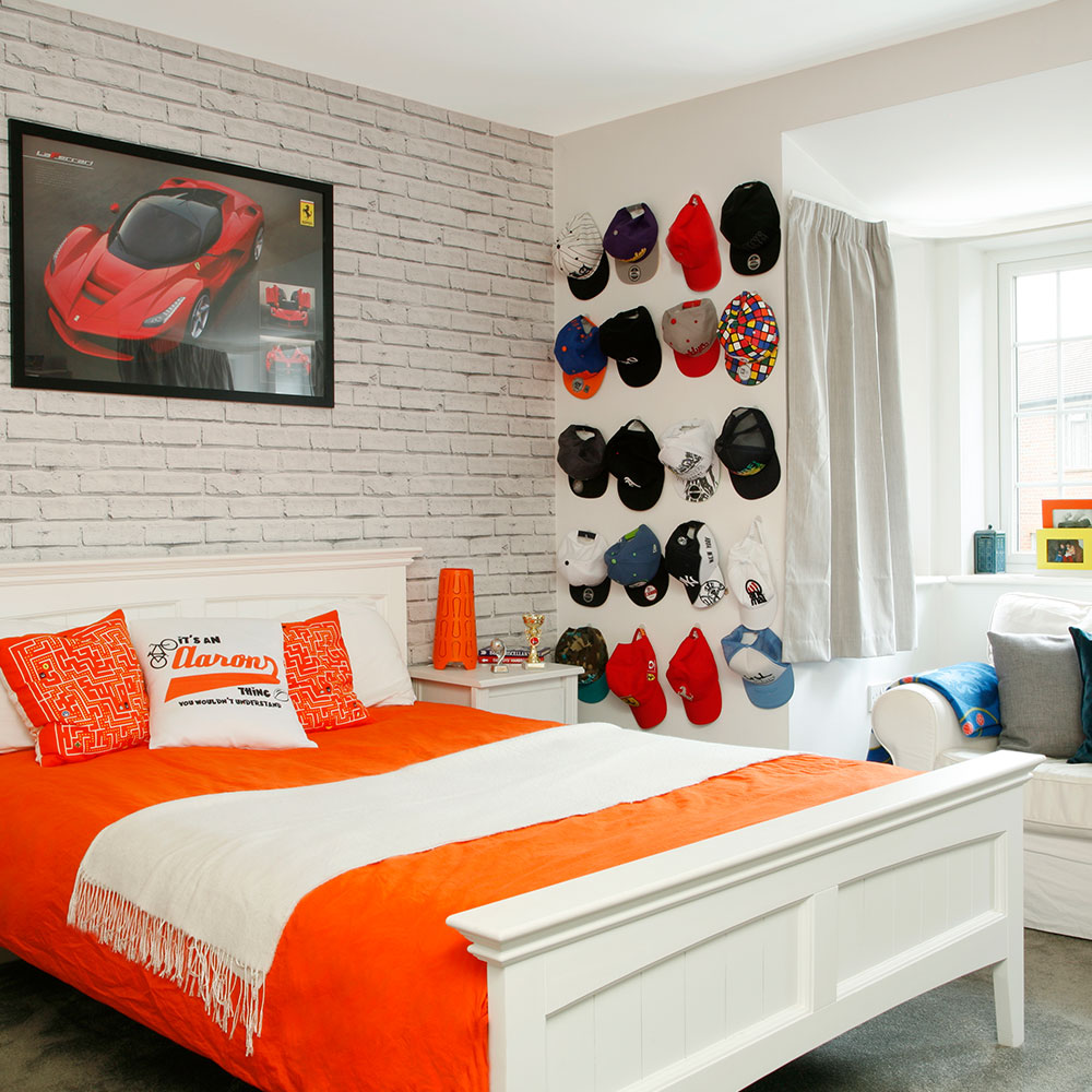 野球の寝室の壁紙,寝室,ベッド,家具,ルーム,オレンジ