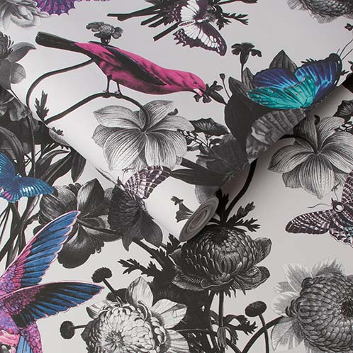 papier peint contemporain conçoit royaume uni,hibiscus hawaïen,modèle,feuille,violet,fleur