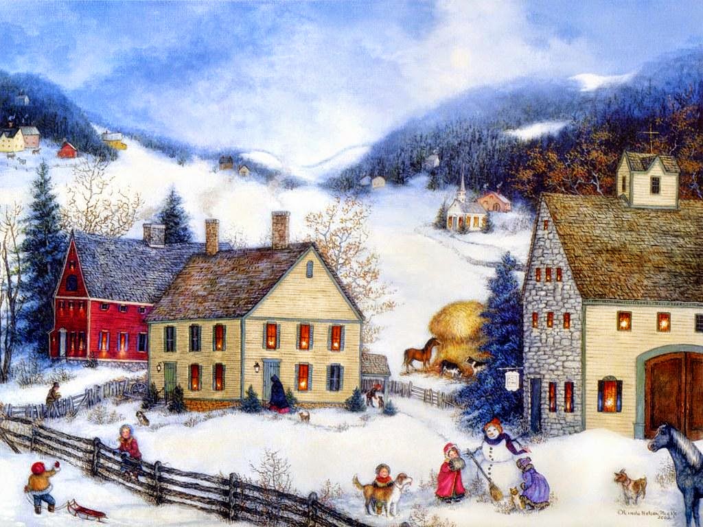 carta da parati folk,inverno,villaggio di montagna,neve,cittadina,villaggio