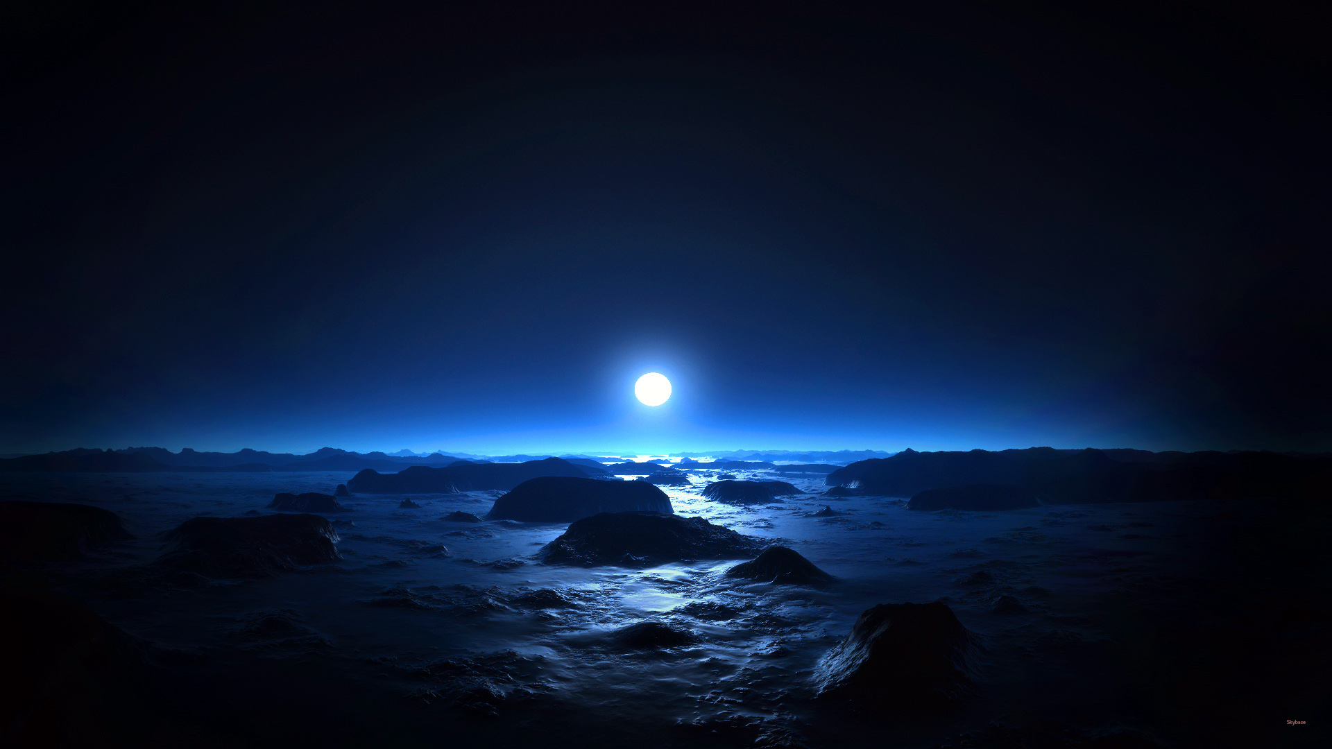 descarga de fondo de pantalla azul hd,cielo,luna,horizonte,mar,luz de la luna