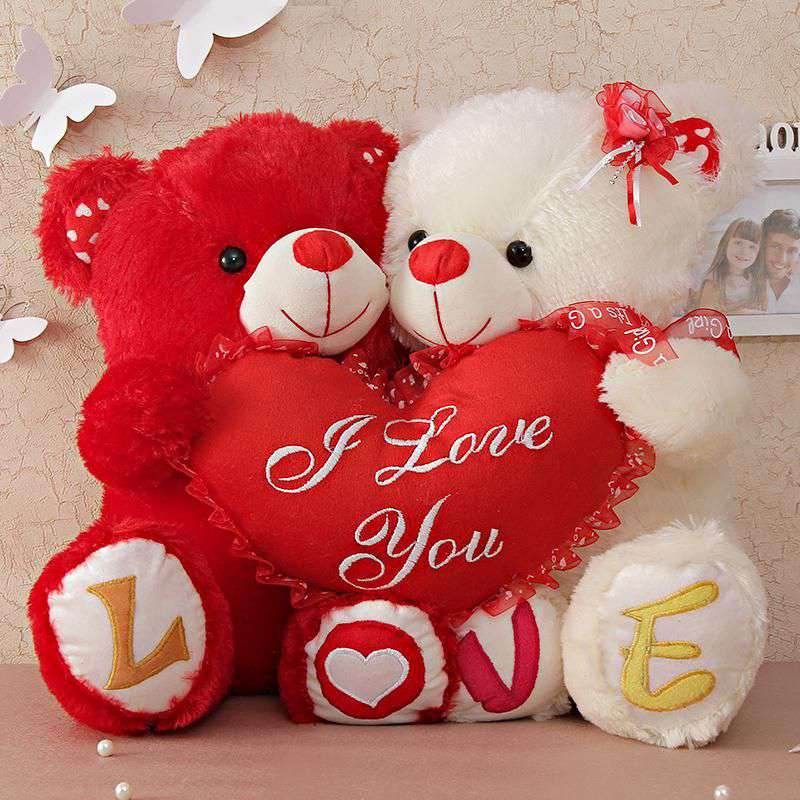 Teddy bear with red hearts Valentine gift wrapping paper and wallpaper in  watercolors and seamless style 18811771 Stock Photo at Vecteezy