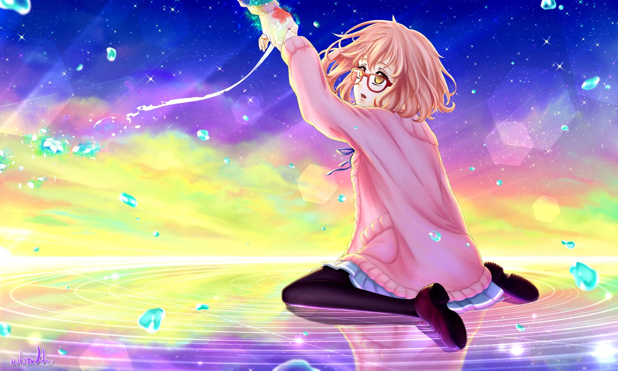 fondo de pantalla de kyoukai no kanata,ligero,cielo,anime,cg artwork,espacio