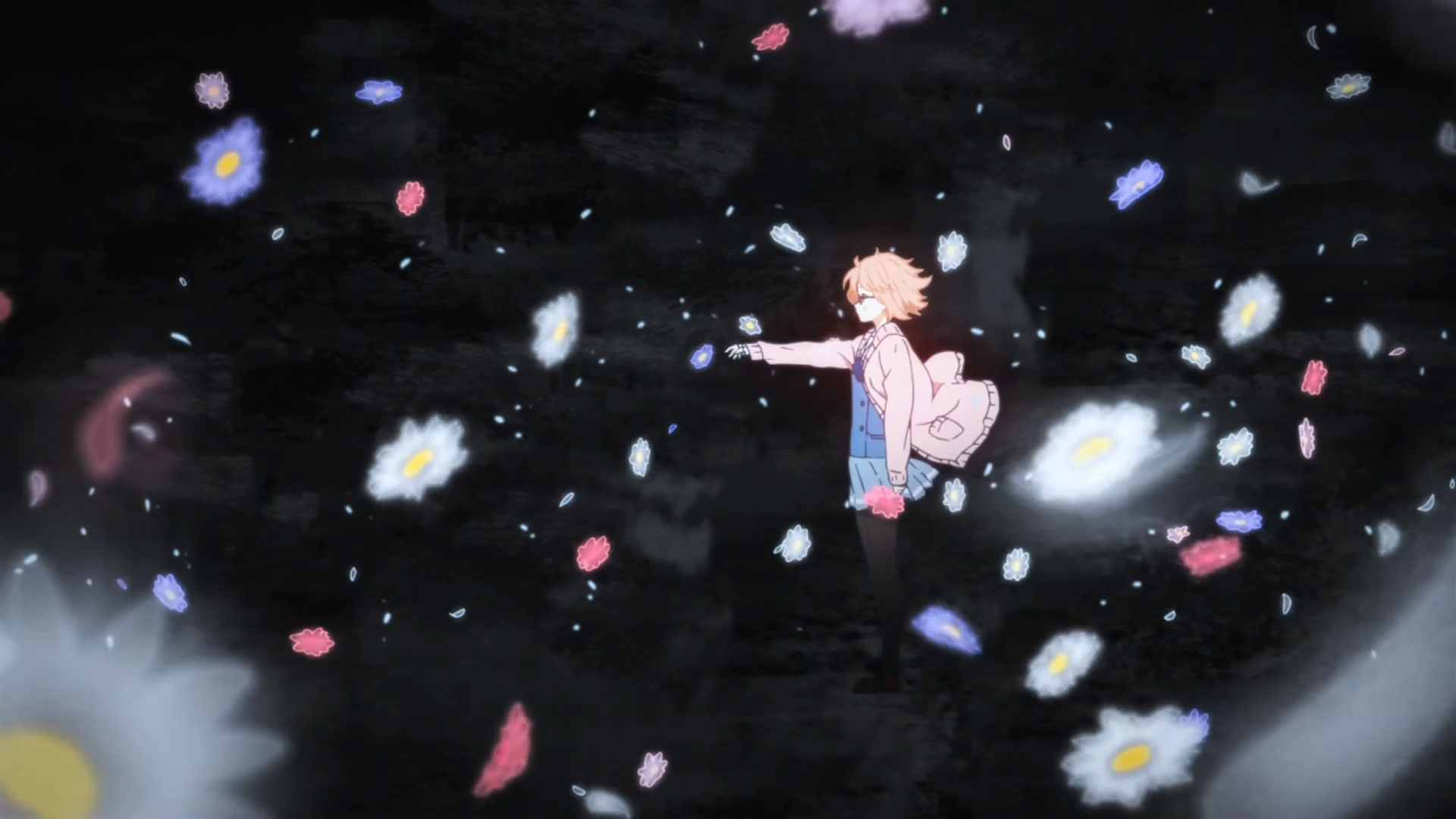 fondo de pantalla de kyoukai no kanata,rosado,cielo,agua,actuación,espacio