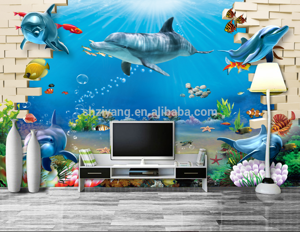 papier peint en trois dimensions,fond d'écran,mural,mur,requin,poisson