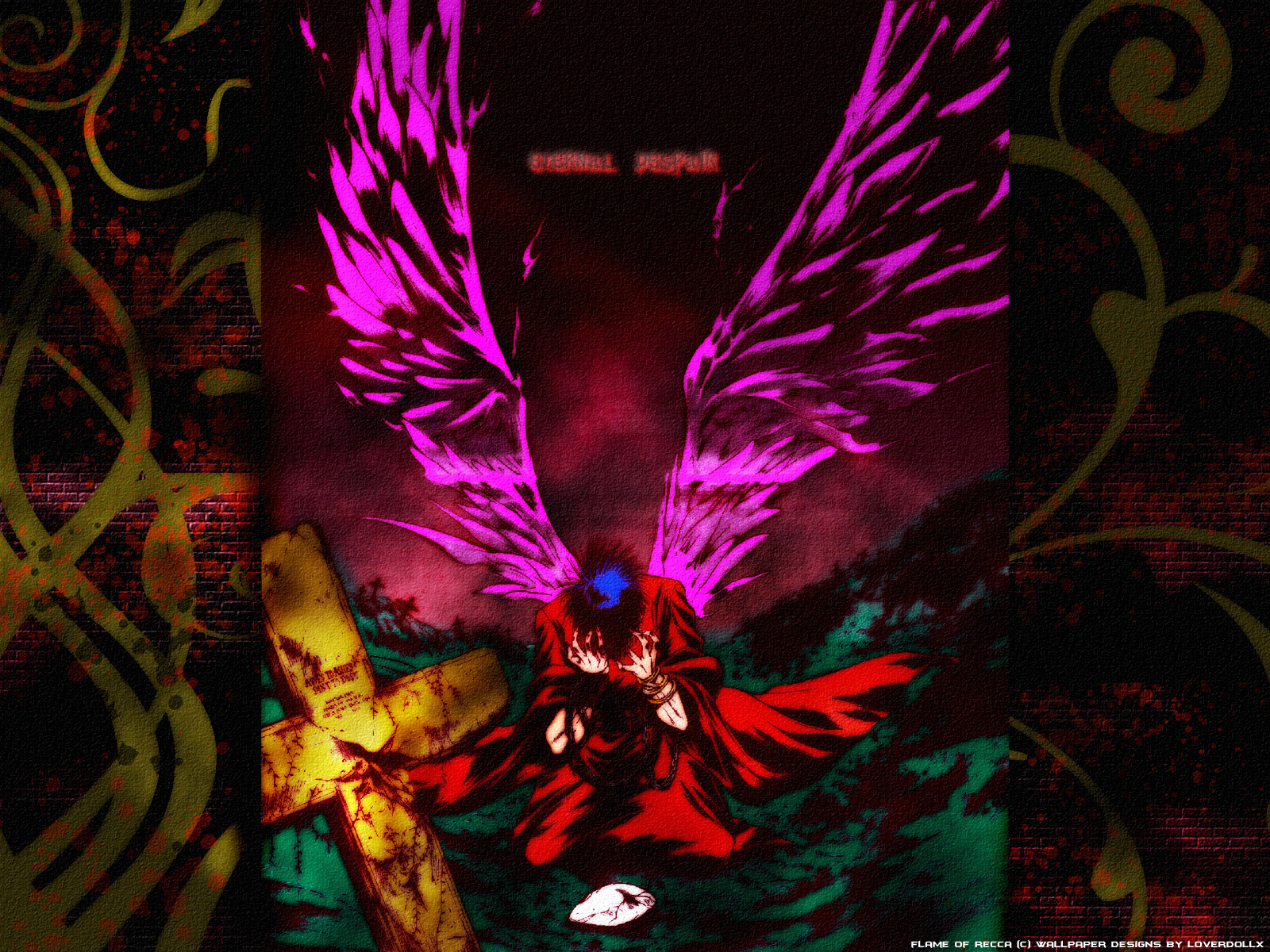 레카의 불꽃 벽지,그래픽 디자인,보라색,날개,디자인,소설 속의 인물