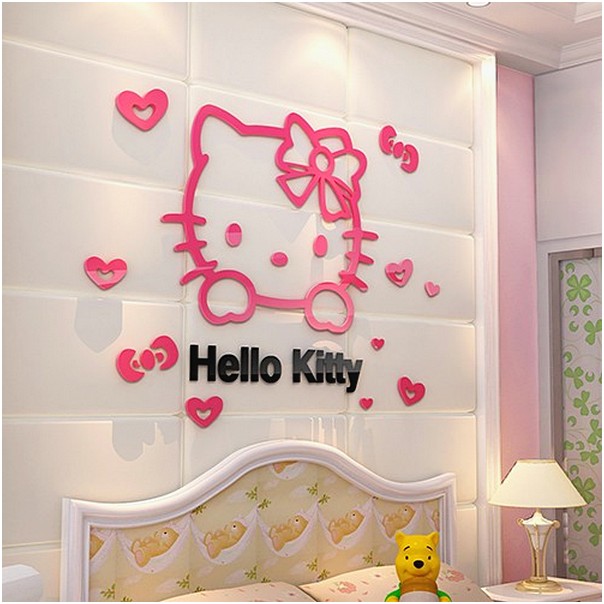 papier peint bonjour kitty untuk kamar,rose,autocollant mural,produit,mur,chambre