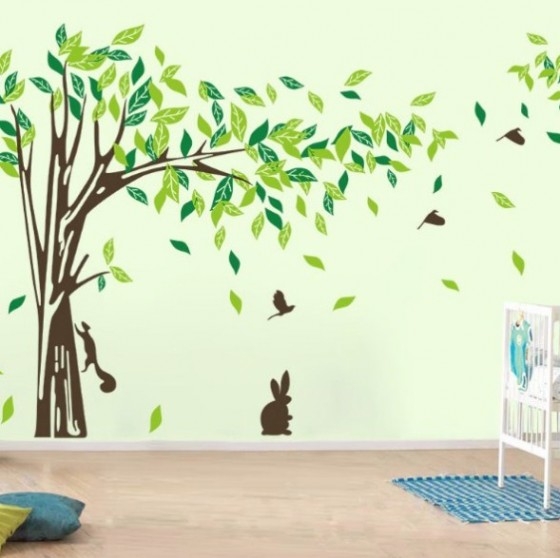 壁紙dinding pohon,ウォールステッカー,緑,木,壁,葉