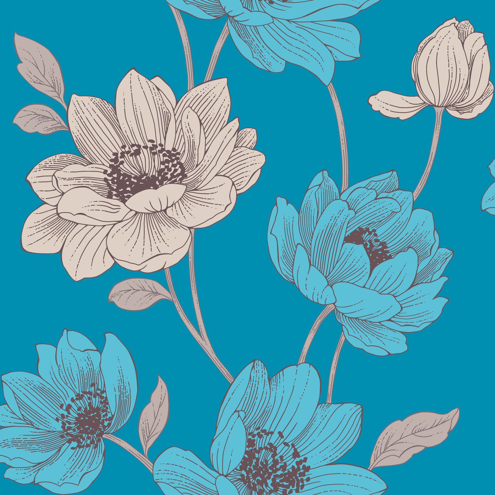 청록색 꽃 무늬 벽지,아쿠아,꽃,푸른,무늬,물오리