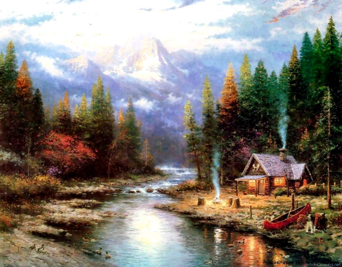 value wallpaper,natural landscape,nature,painting,mountain river ...