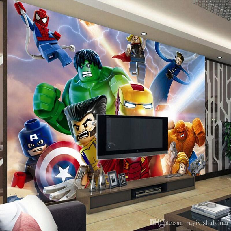 papier peint chambre lego,mural,personnage fictif,super héros,homme de fer,fond d'écran