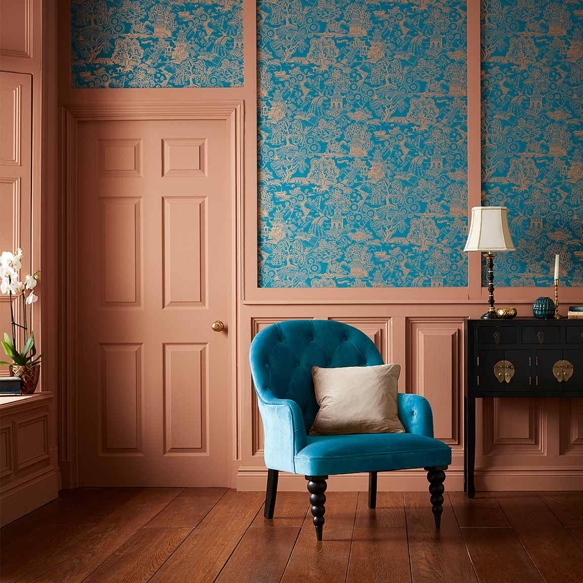 독특한 벽지 영국,방,터키 옥,벽,푸른,인테리어 디자인