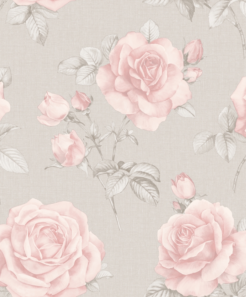 Grey And Pink Floral- WallpaperUse