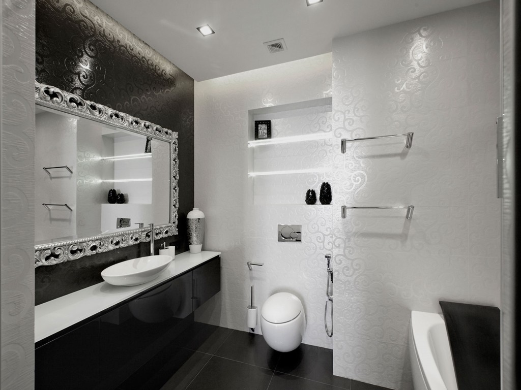 papel tapiz de baño de plata,baño,habitación,blanco,negro,propiedad