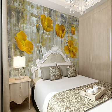 papel tapiz floral barato,dormitorio,habitación,mueble,cama,amarillo