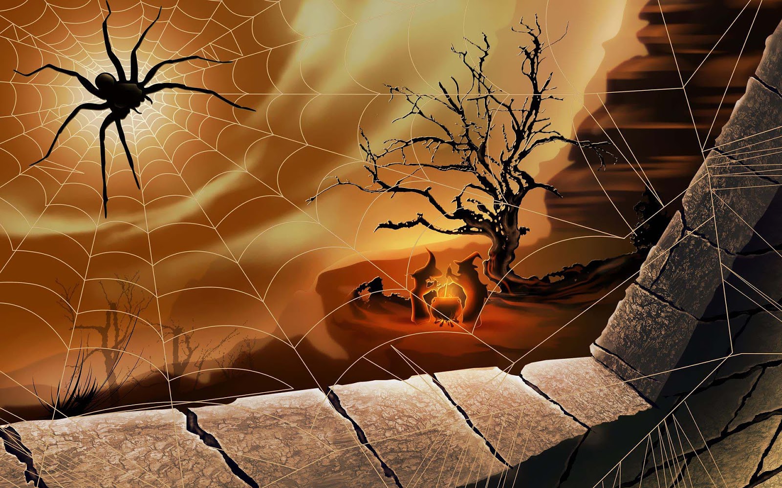 fond d'écran 3d halloween,toile d'araignée,chaleur,araignée,faune,orange