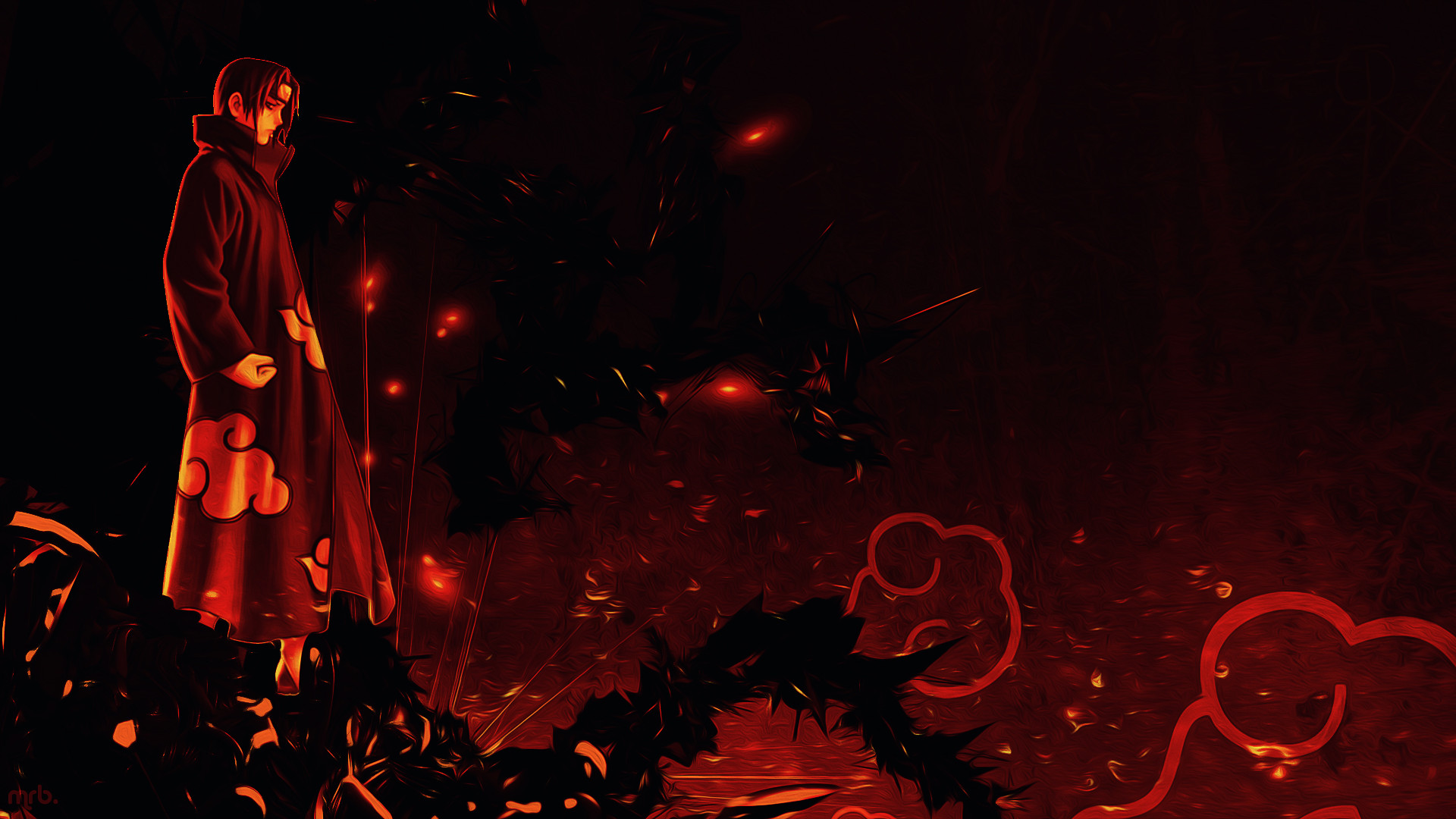 아카츠키 배경 화면 1920x1080,빨간,어둠,삽화,열,cg 삽화