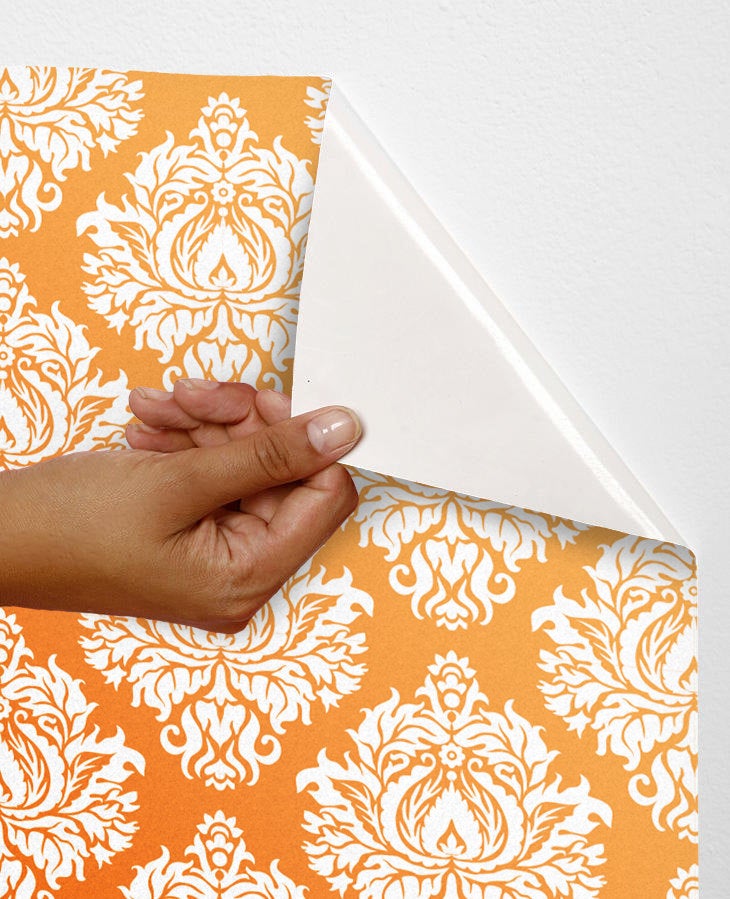 papel tapiz extraíble de damasco,naranja,modelo,diseño,mano,textil
