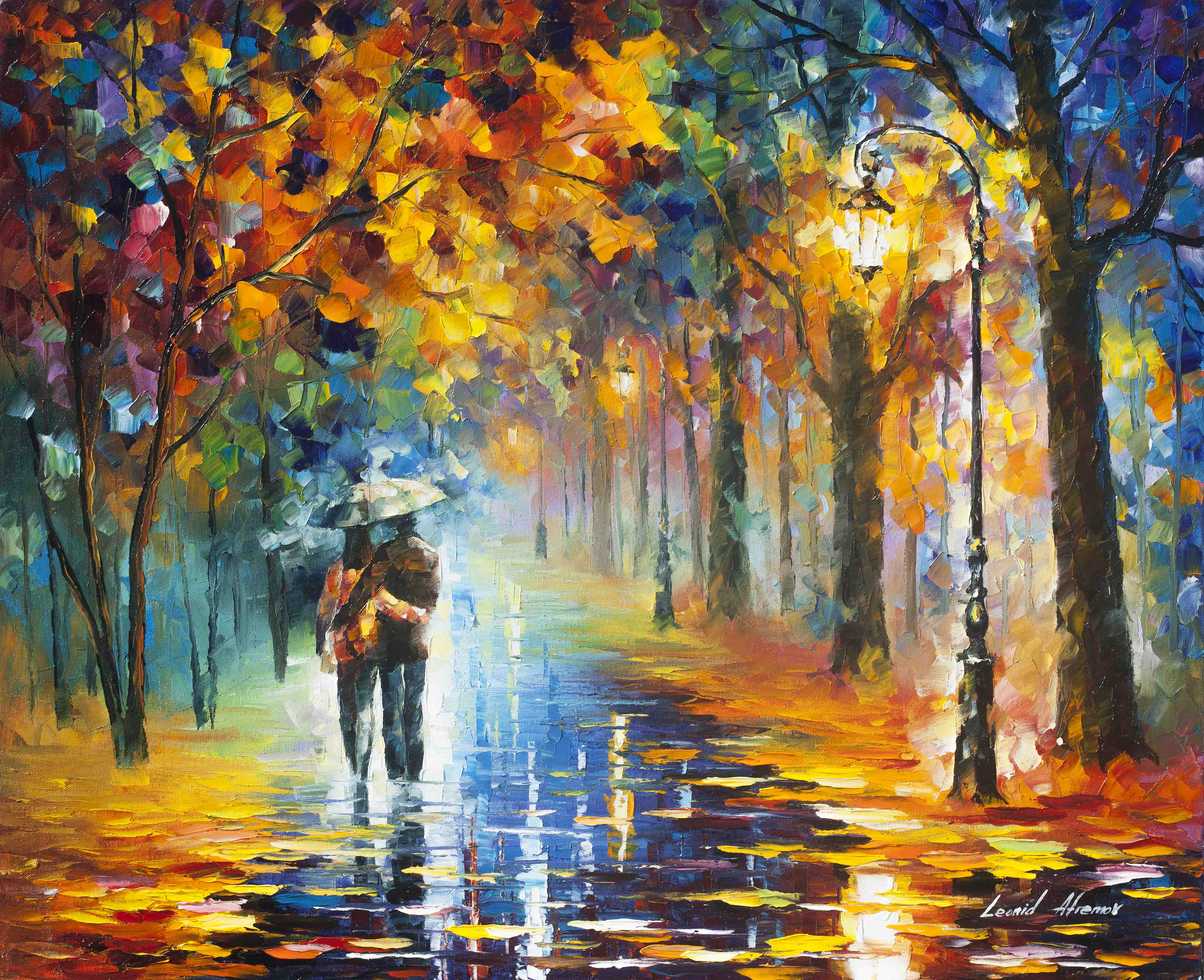 Leonid Afremov Autumn Hug WallpaperUse   77 774943 Oil Painting   