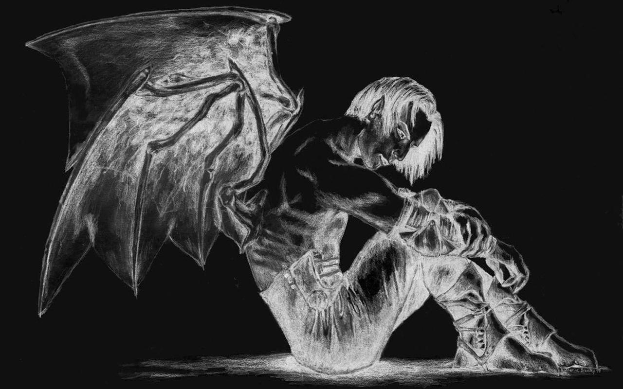 carta da parati angelo 3d,bianco e nero,demone,personaggio fittizio,fotografia,buio