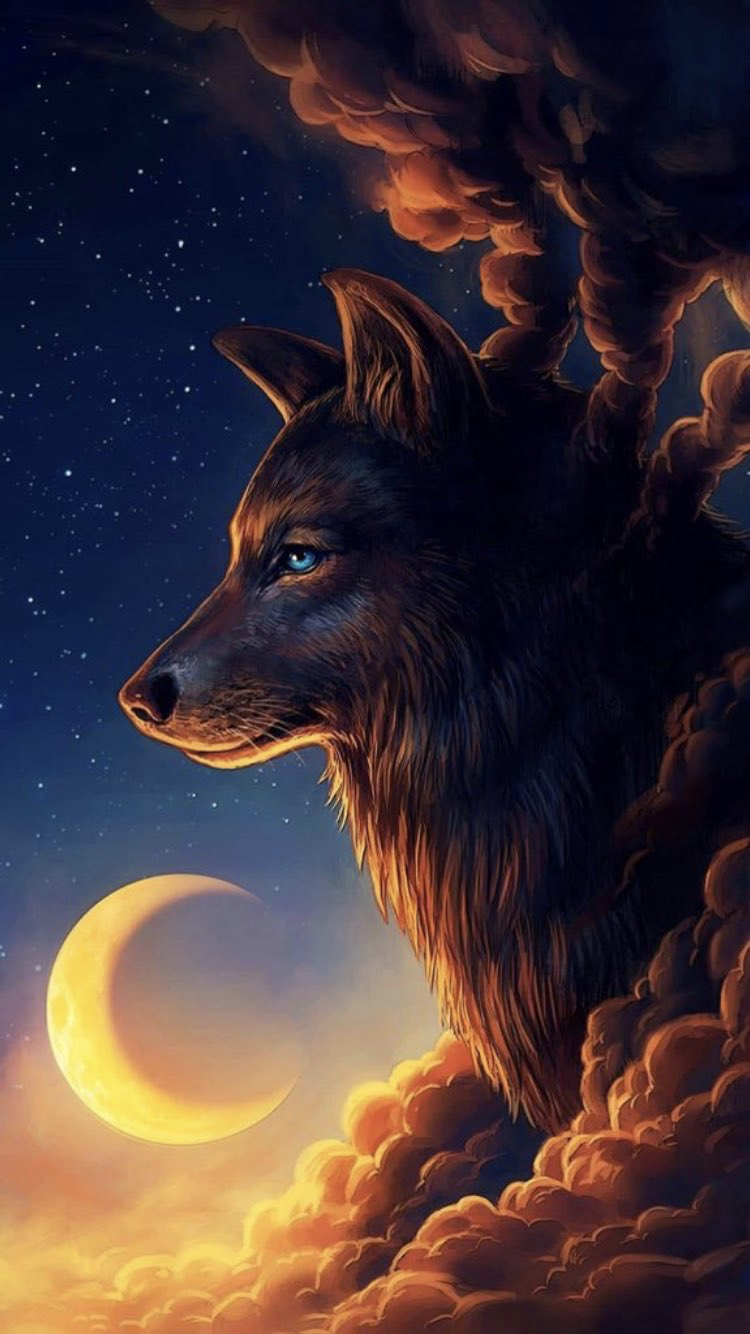 fond d'écran lobo hd,ciel,loup,objet astronomique,lune,illustration