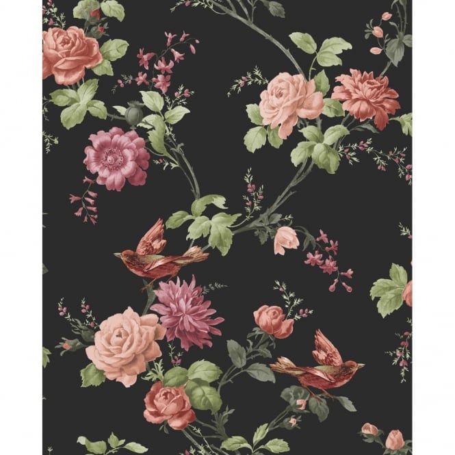 オリエンタル壁紙鳥,ピンク,緑,花,花柄,パターン
