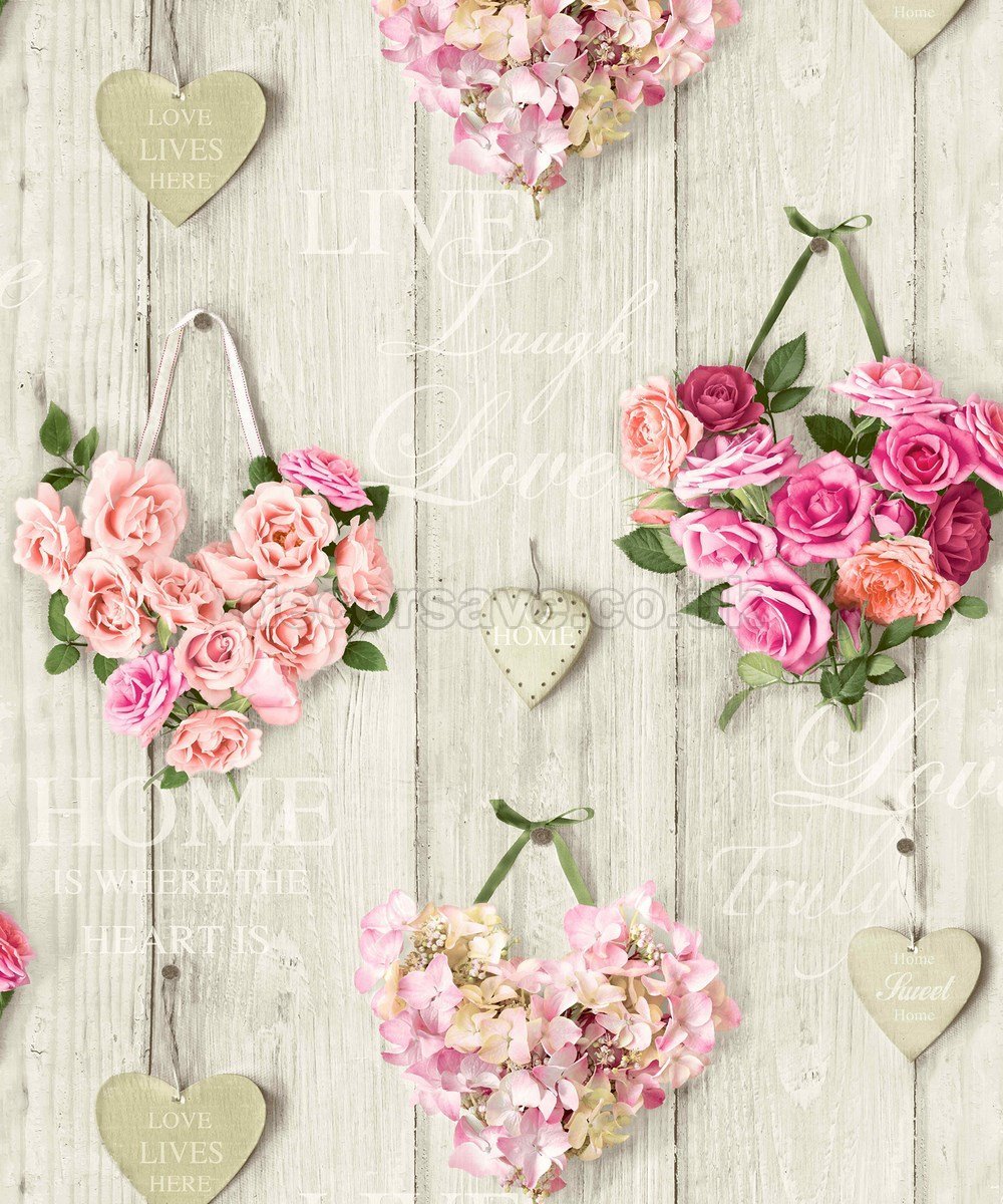 papel pintado shabby chic,rosado,cortar flores,corazón,flor,diseño floral